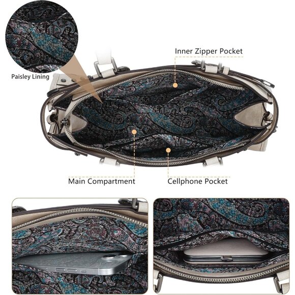 Women's Large Shoulder Vintage Vegan Leather Work Tote Trendy Top Handle Bag - Picture 4 of 7